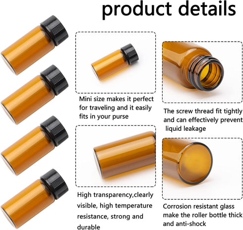 5ml Small Sample Vials, 50Pcs Amber Glass Sample Bottles with Screw Cap for Laboratory, Liquid, Water, Seeds