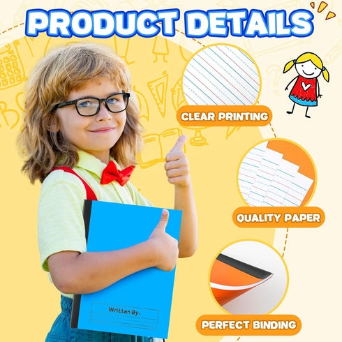 Henoyso 24 Pcs 9.75" x 7.50" Primary Composition Notebook, K-2 Primary Ruled Journals for Kids