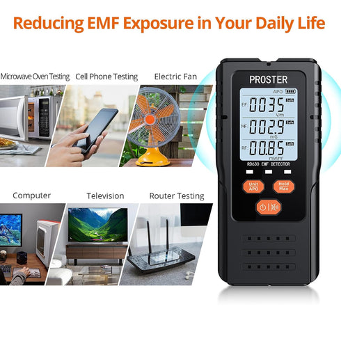 Proster 3in1 Digital Electromagnetic Field Radiation Detector, EMF Meter for Home Office Inspections