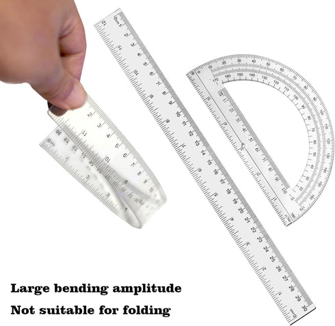 Tdfronien 2 Packs 12 Inch 6 Inch Set Set Set Plastic Ruler and Plastic Protractor Clear Math Geometry Classroom Angle