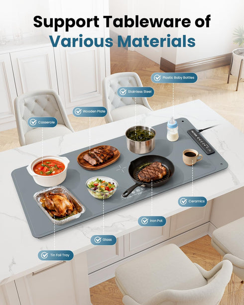 Zeltri 36''X16'' 4 5 Food Warmer Mat Plug and Play-Extra Large Rapid Full Surface Heating, Level Temp, Hour Timer