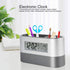 Electronic Pencil Cup, Backlight Calendar Snooze Pen Stationery Storage Holder Multifunctional Desk Clock Digital Screen Alarm with LCD Display Thermometer for Home Office Desktop Container Organizer by Tiiyee