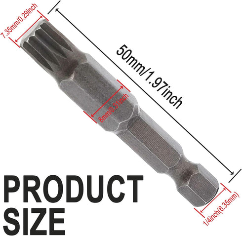 1pcs M8 Triple Square Spline Bit Socket For Electric And Pneumatic Tools,1/4" Shank,12 Point,50mm Carbon Steel