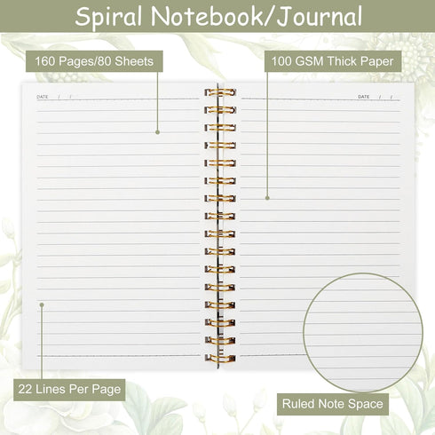 Vintage Wildflower Spiral Journal Notebook 80 Sheets A5 Retro Floral Flower College Ruled Notebook Strong Twin-Wire Binding with Premium Paper for School Office Home Gift by JarThenaAMCS
