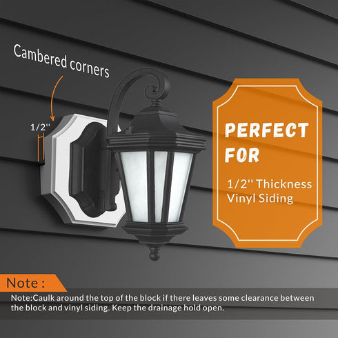 Vinyl Siding Mounting Block with Built-in Electrical Box, Outdoor Mounting Plate for 1/2 Inch Lap, Black