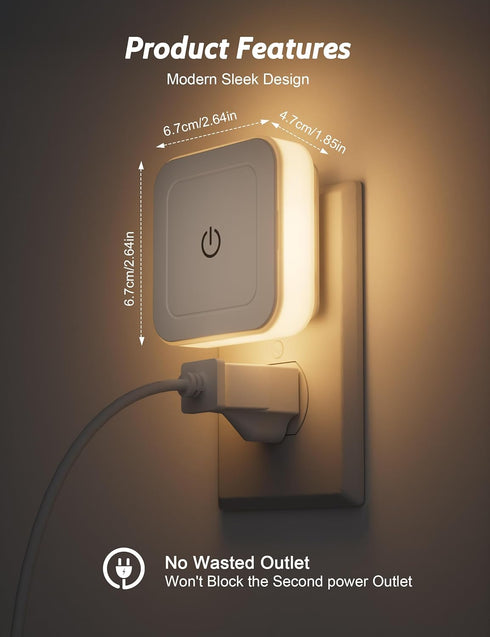 4 Pack 1-50LM Dimming 3CCT (3000K/4500K/6500K), Sujeet Night Light, Stepless LED Night Light with Night Lights Plug