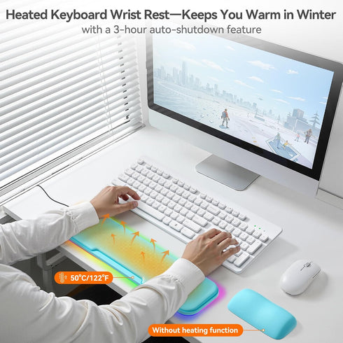 KONDOUND 2-in-1 Set, Heated Wrist Rest Ergonomic Memory Wrist Pad with RGB Lights and Non-Slip Base, Keyboard Mouse