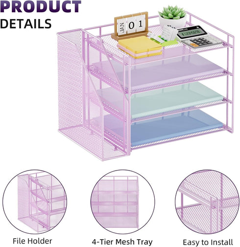 Marbrasse Desk Organizer and Accessories, 4-Tier Paper Letter Tray Organizer with File Holder for School Home Office