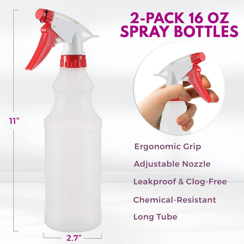 DilaBee Plastic Spray Bottles, Empty Spray Bottles for Cleaning Solutions Leak Proof Mist Stream Cleaning Spray Bottle, Spray Bottle for Hair, Alcohol, Bleach, Plant, Cats, Squirt Bottle (2-Pack) 16oz by DilaBee