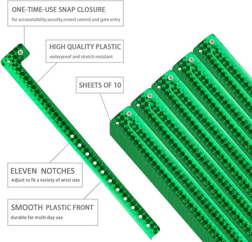 Holographic Plastic Wristbands by Ouchan, Green - 100 Pack for Events Parties