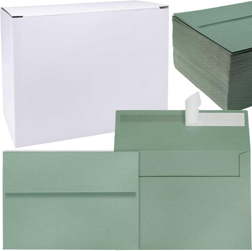 Winlyn 100 Pcs Sage Green A7 Invitation Envelopes 5 1/4 x 7 1/4 Square Flap Envelopes Self Seal