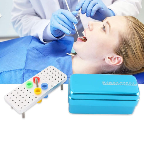 Annhua 60 Holes Dental Bur Blocks, Autoclavable Aluminum Burs Case Organizer for Dental Lab, Blue