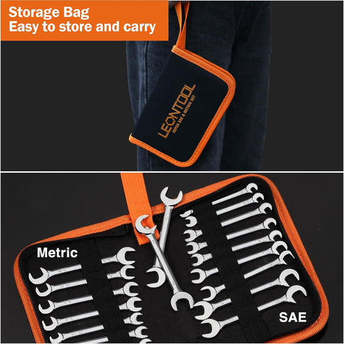 Mini Double Open End Wrench Set, 20 Pcs Metric and SAE 4-11mm & 5/32" to 7/16" Super Thin Spanner with Storage Pouches