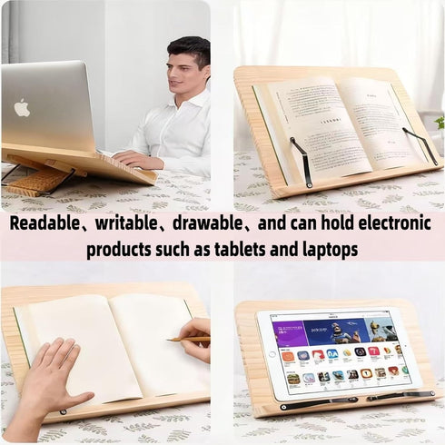 ZYEUNAGNB 8 (11x7.9inch) Reading Rack Wooden Bookshelf - Book Stand Foldable with Adjustable Positions and Page