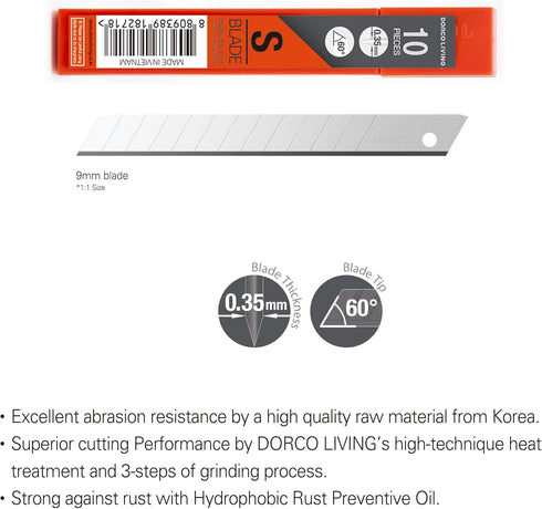 DORCO S102 Snap-Off Utility Knife, Precision 9mm with Comfort Grip and Auto-Lock System, Professional Tool
