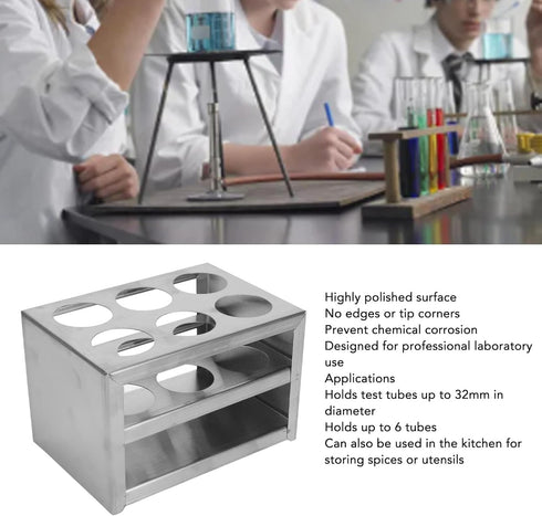 Test Tube Rack for 32mm Tubes, 304 Stainless Steel Holder with 6 Hole, 3 Layer Lab Test Tube Rack and Vial Holder