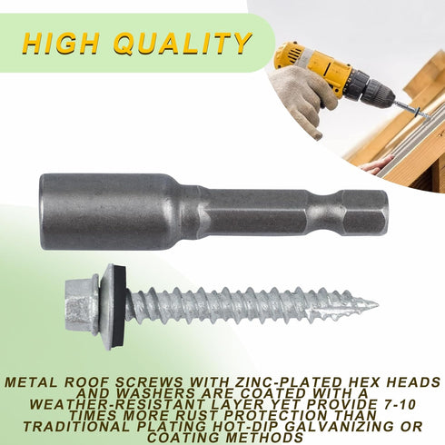 Metal Roofing Screws #10 x 1-1/2 inch Galvanized Hex Head, 260-PCS Self Tapping Screws with Test Hex Socket