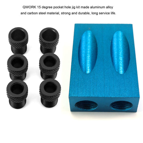 QWORK 15 Degree Pocket Hole Jig Kit, Woodworking Inclined Hole Jig for Carpentry Locator and Joint Angle Tool