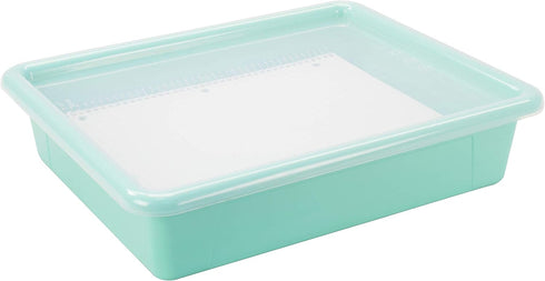 Storex Letter Size Flat Storage Tray – Organizer Bin with Non-Snap Lid, Teal, 5-Pack for Classroom, Office, Home