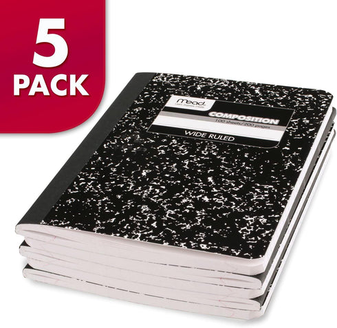 Mead Composition Notebooks, Wide Ruled, 100 Sheets, 5 Pack (72368)