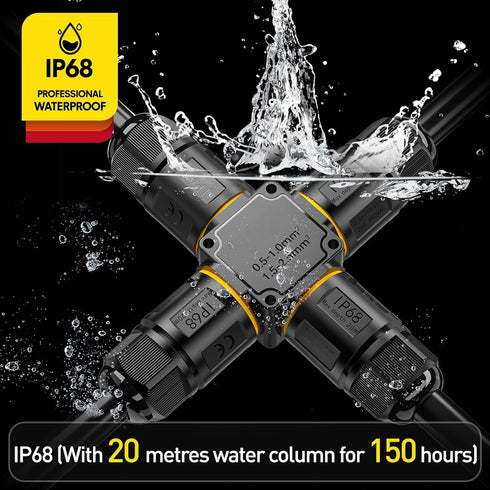 IP68 Waterproof Cable Connector, 4 Way Junction Box for Outdoor, Screwless 3 Pins Electrical Cable Protector