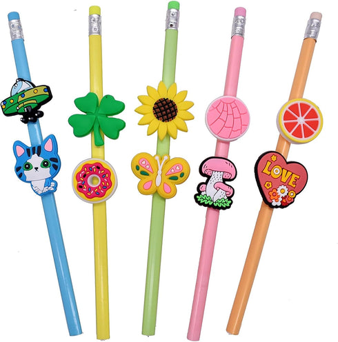 YEALQU 45PCS Random Different Pencil Topper Decoations Cute PVC Pencil Toppes Lovely Black Clip Pencil Decoration Accessories for Pupil/Junior Students Gifts Awards by YEALQUE