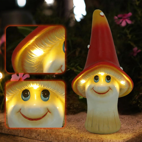 Solar Garden Large Mushroom Decor Outdoor Statue - Mushroom with LED Waterproof Sculptures Lights, Cute Mushroom