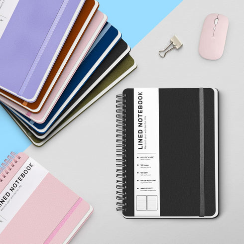 Lined Spiral Journal Notebook, A5 Hardcover Leather, 5.7''×8.2'', 100GSM Thick Paper, Spiral Bound