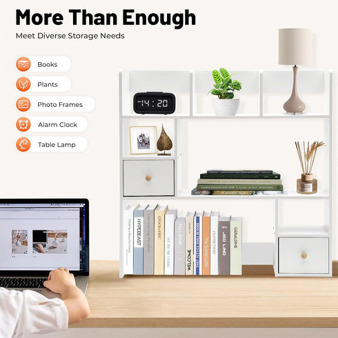 lxrnqcey 3-Tier 9 Desktop Bookshelf, Compartments Desktop Organizer Shelf, Home Office Desk Organizer, Rectangular