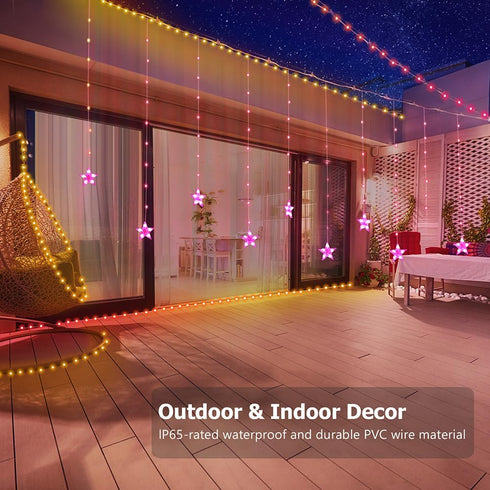10ft 3.3ft 200+ Star Curtain Lights, x RGB LED Color Changing String Fairy Lights Stars Curtain, Smart APP & IR Remote