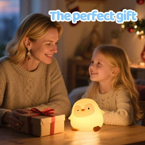 50H/12H 30-Min Dimmable Penguin Silicone Night Light, Long Battery Life Touch Lamp with Auto-Off Timer, Soft Glow