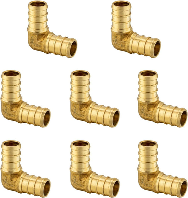 EFIELD Pex 3/4 Inch Elbow Brass Barb Crimp Fittings, Pack of 8 for Pex Tubing Connection