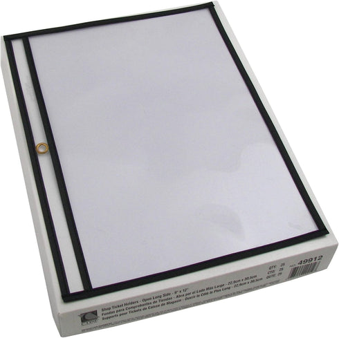C-Line 12 9 Inches, 25 (49912) Stitched Shop Ticket Holders, Both Sides Clear, Open Long Side, x per Box