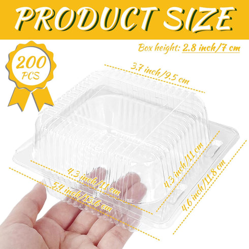 200 PCS Clear Plastic Square Hinged Containers,Disposable To Go Containers with Lids,Clamshell Food Containers for Sandwiches,Dessert,Cakes,Cookies,Salads,Pasta(5.3x4.7x2.8 In)