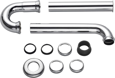 Brass 1-1/4" P-trap Pipe, Adjustable Height Sink Waste Drain Kit, Chrome
