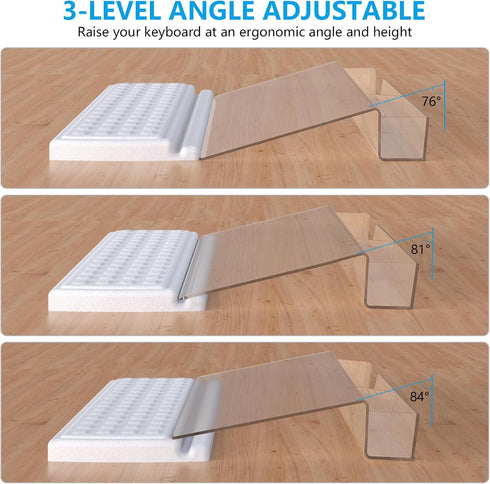 Typing&Working,3-Level Clear2+white Keyboard Riser,Computer Stand Acrylic Tilted Holder for Easy Ergonomic Height