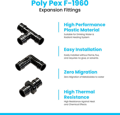 Pex A Fittings Set, 1/2" inch Elbow, Tee & Coupler Kit, ASTM F1960 Certified PPSU, Pack of 30