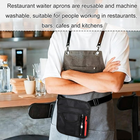 Penitue Server Pouch, Black Oxford Cloth Server Waist Pouch with Belt Versatile Serving Waist Apron Bag Adjustable