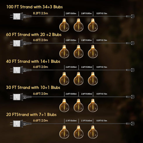 100ft G40 Bulbs(34+3 Bulbs), Outdoor String Lights LED Hanging Globe Patio Lights with Shatterproof Spring Easter Gift