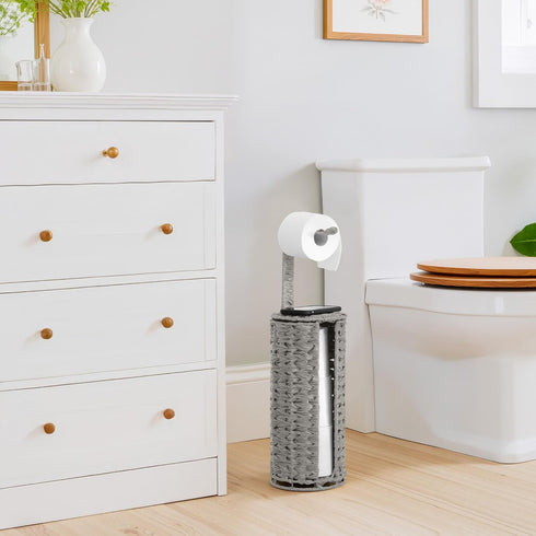 4 GRANNY SAYS Wicker Freestanding Toilet Paper Holder Stand with Storage, Modern Covered Toilet Paper Stand for Rolls