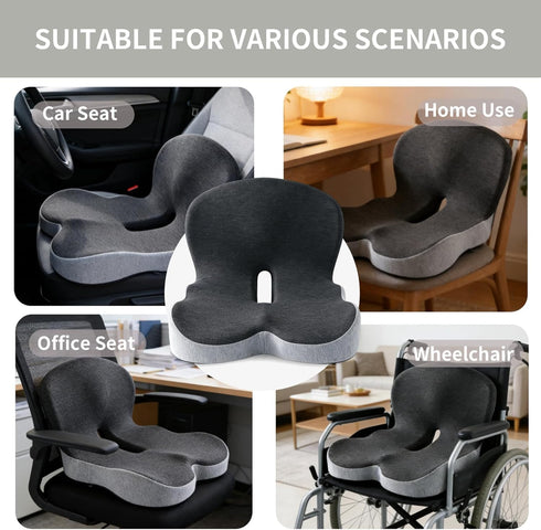 JNHEST Tailbone Orthopedic Cushion, L-Shaped Ergonomic Design Seat Cushion, Non Slip Memory Foam Car Cushion with Back