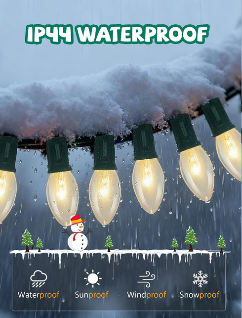 C9 25Ft 26 C9 Bulbs, Clear Christmas Lights, Vintage Outdoor String Lights with Clear Hanging Christmas Roofline Lights