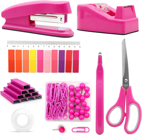 Hot Pink Desk Accessory Kit, Hot Pink Office Supplies, Hot Pink Stapler and Tape Dispenser Set, Gift for Students,