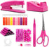 Hot Pink Desk Accessory Kit, Hot Pink Office Supplies, Hot Pink Stapler and Tape Dispenser Set, Gift for Students,