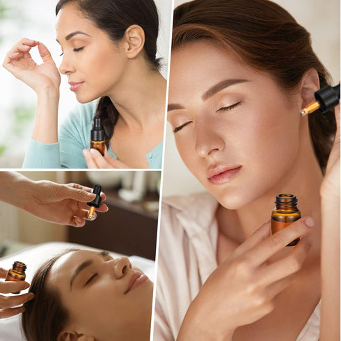 Nuogo 100 Pcs Amber Glass Mini Dropper Bottles, Small Empty Sample Vials with Dropper and Black Caps