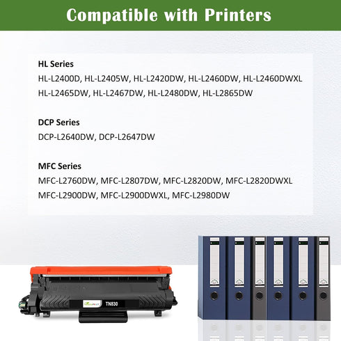 TN830 Toner Cartridge Compatible TN-830 TN830 for Brother Printers MFC-L2760DW L2900DWXL (1 Black)
