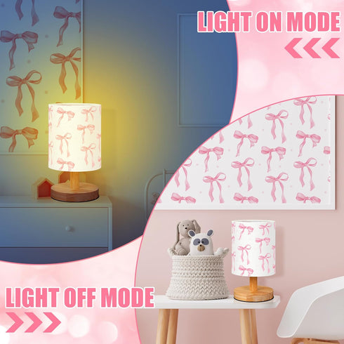VIHOSE Bow Kids Table Lamp for Bedroom Kids Bedside Lamp with Linen Wooden Nightstand Cartoon Nursery Lampshade