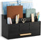 Black Wood Desk Organizer with Drawer, Rustic Bill Mail Organizer and File Holder for Office Supplies