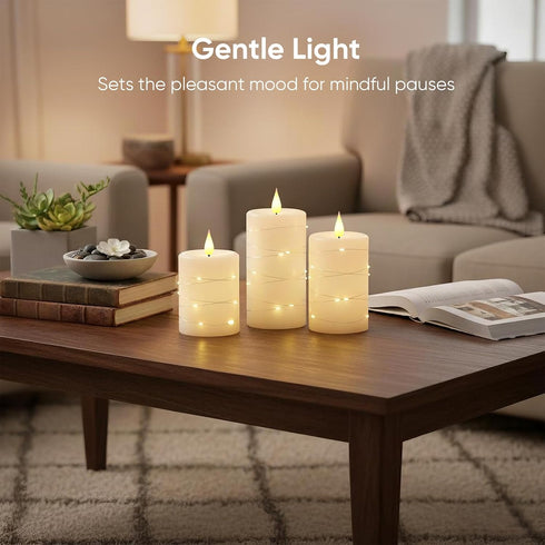 11-Key 3D Set 2, Amagic Flameless Candles with Embedded String Lights, Remote & Timer, Wick Real Wax Battery Operated