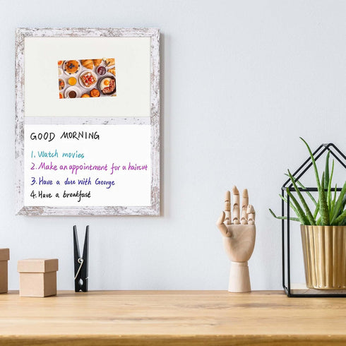 Bulletin Board Whiteboard Combo, Beige Felt Board for Office School Kitchen, White Wood Frame, 13"*17"